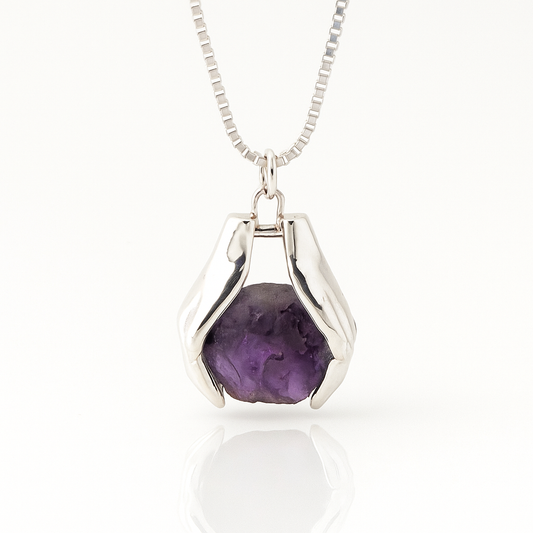 Healing Hands Pendant – 925 Sterling Silver - Moonstone or Amethyst