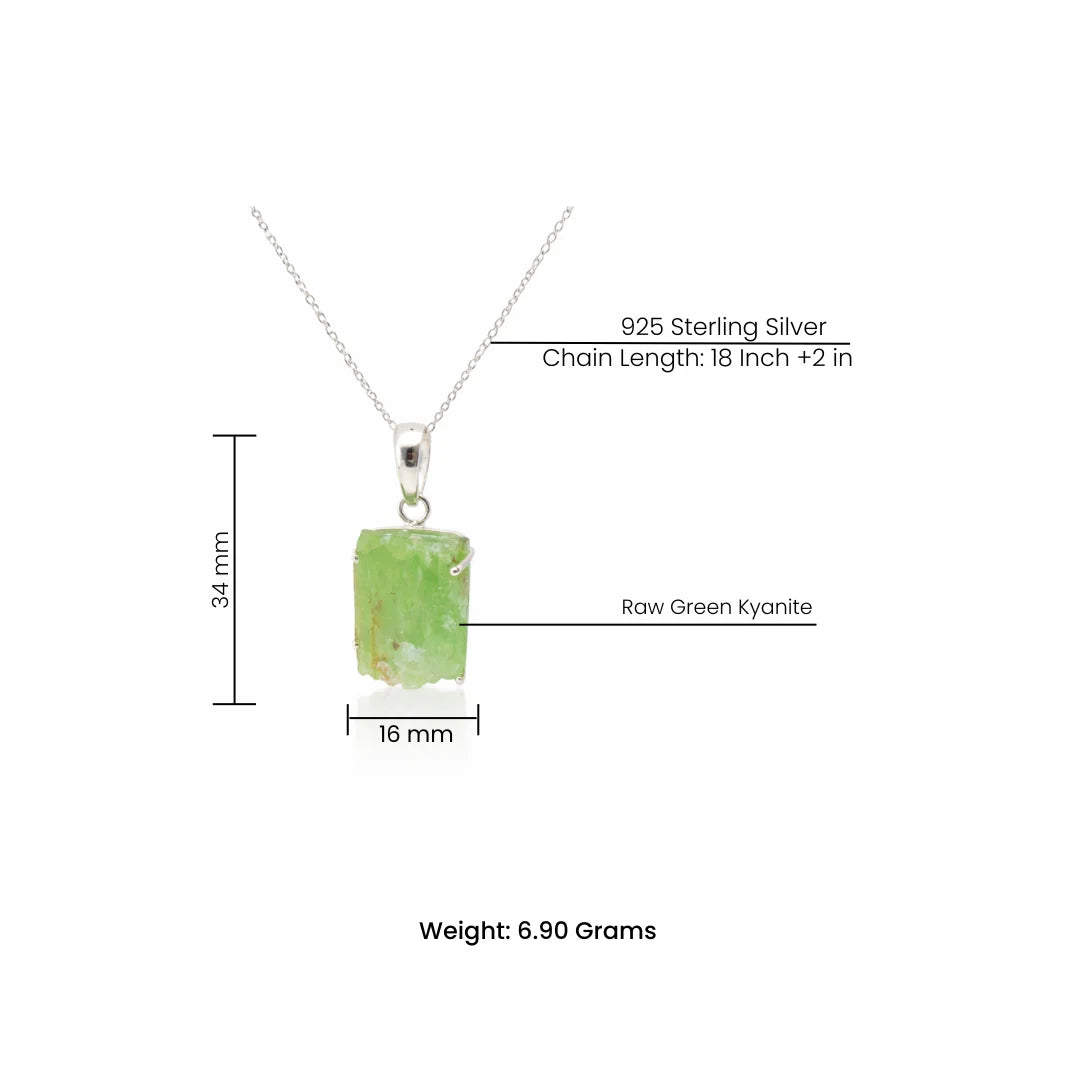 Raw Green Kyanite Pendant in 925 Sterling Silver