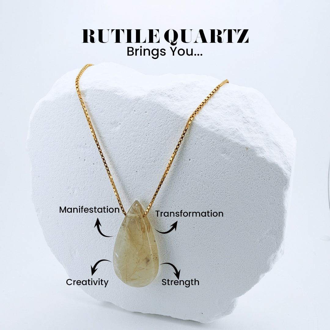 Rutile Quartz Teardrop Pendant - 18K Gold Vermeil