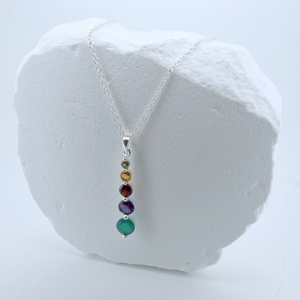 Multi-Gemstone Pendant - 925 Sterling Silver - Peridot, Citrine, Garnet, Amethyst & Green Onyx!