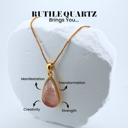 Natural Teardrop Rutilated Quartz Pendant Necklace - 18K Gold Vermeil