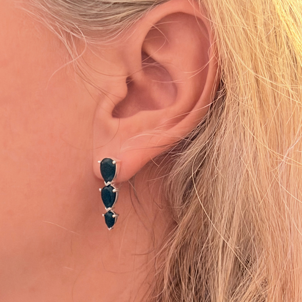 Natural Black Onyx Stud Earrings – 925 Sterling Silver