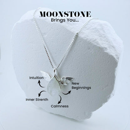 Natural Moonstone Angel Wing Pendant - 925 Sterling Silver