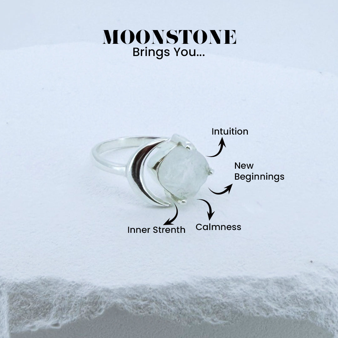 Natural Moonstone Ring - Adjustable 925 Sterling Silver