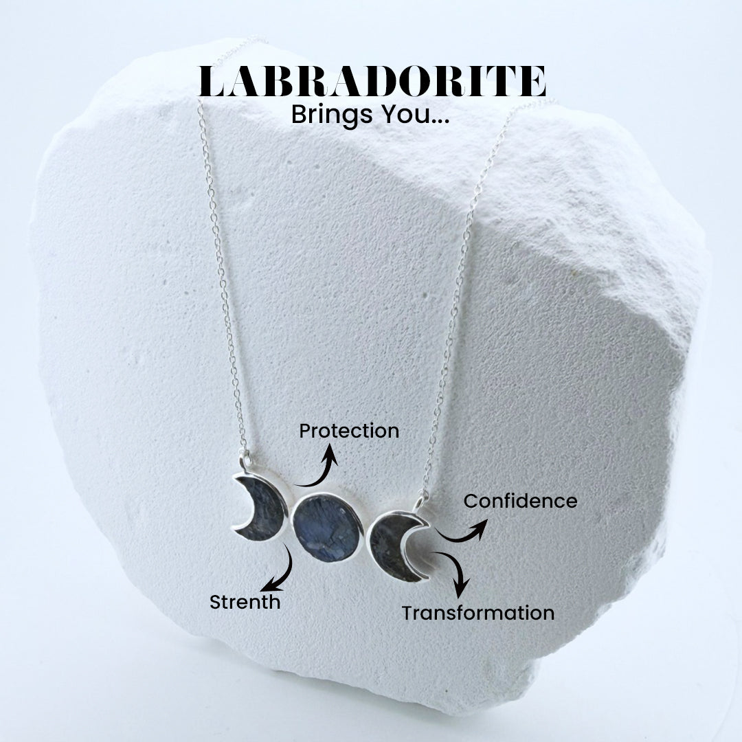 Natural Labradorite Triple Moon Pendant - 925 Sterling Silver