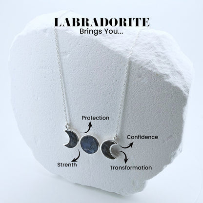 Natural Labradorite Triple Moon Pendant - 925 Sterling Silver