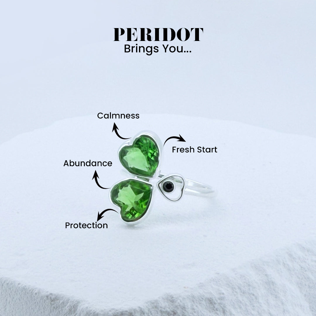 Peridot Heart Adjustable Ring - Adjustable 925 Sterling Silver