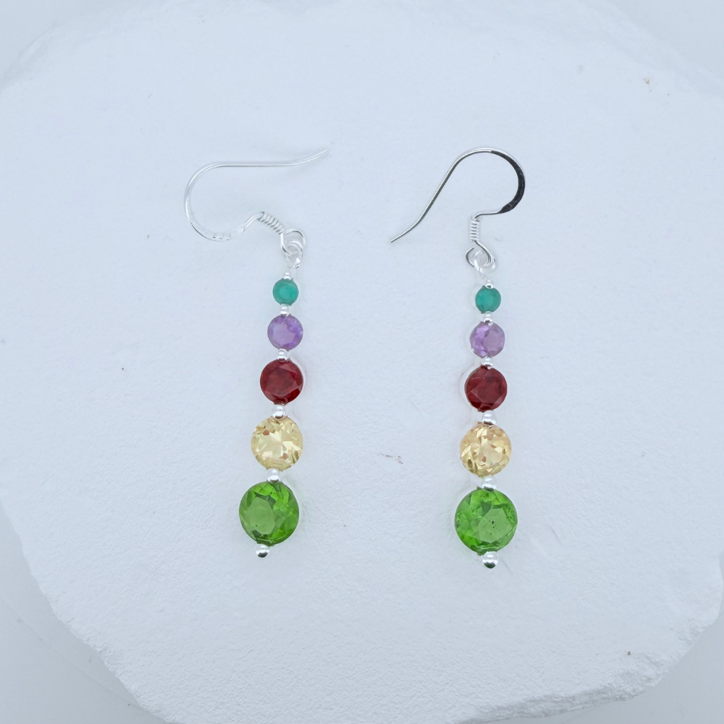 Multi-Gemstone Earrings – Peridot, Citrine, Garnet, Amethyst & Green Onyx