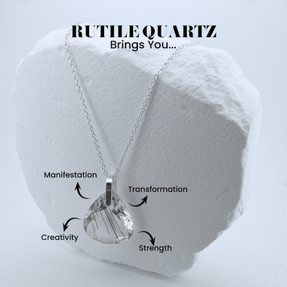 Black Rutile Quartz Teardrop Pendant - 925 Sterling Silver