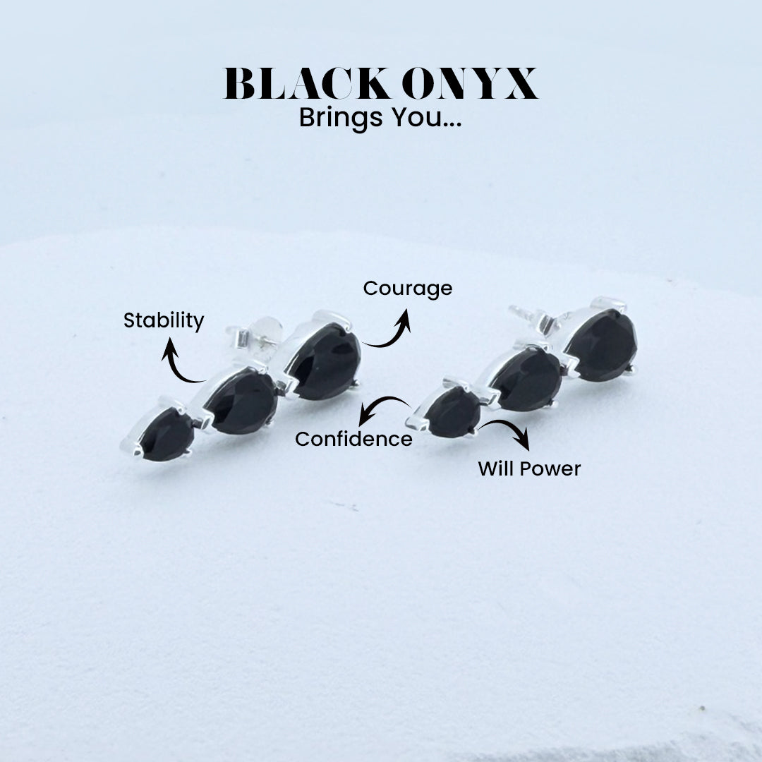 Natural Black Onyx Stud Earrings – 925 Sterling Silver