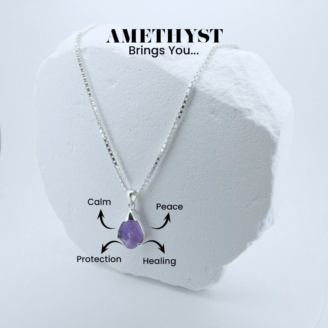 Raw Amethyst Pendant - 925 Sterling Silver
