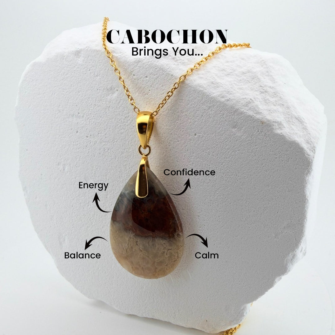 Natural Plume Opalized Wood Cabochon Pendant – 18K Gold Vermeil