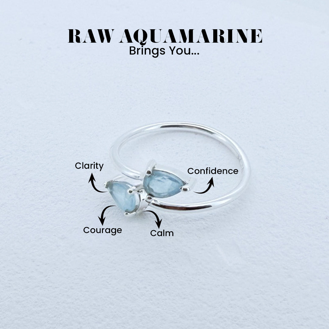 Natural Aquamarine Ring - Adjustable 925 Sterling Silver