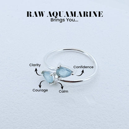 Natural Aquamarine Ring - Adjustable 925 Sterling Silver