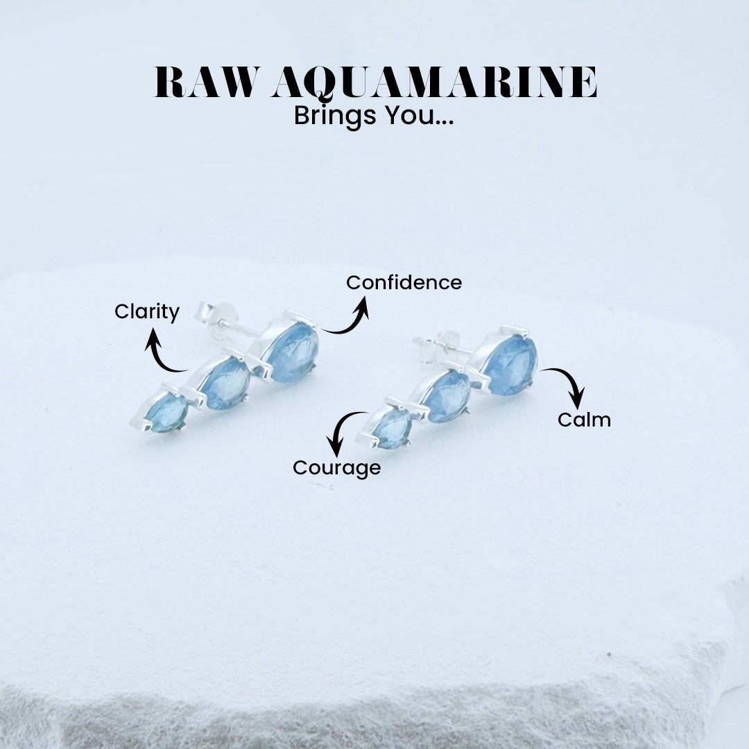 Aquamarine Stud Earrings - 925 Sterling Silver
