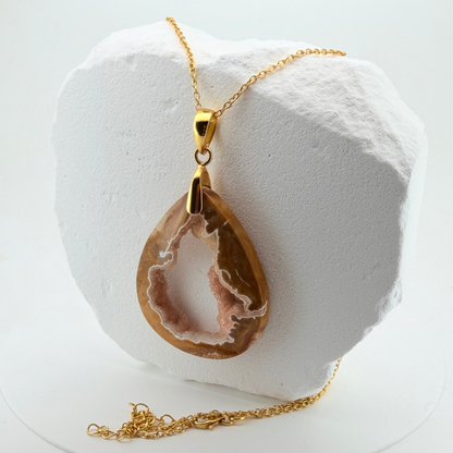 Natural Agate Geode Pendant Necklace in 18K Gold Vermeil