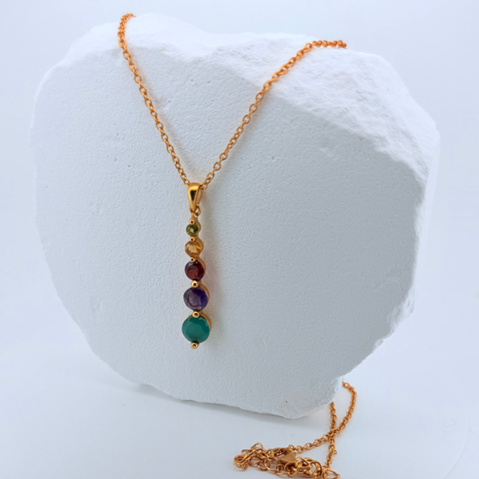 Multi-Gemstone Pendant Necklace in 18K Gold Vermeil – Peridot, Citrine, Red Garnet, Amethyst & Green Onyx