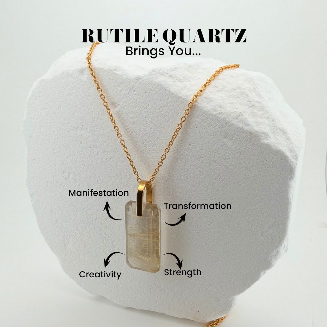 Natural Golden Rutile Quartz Pendant with 18K Gold Vermeil