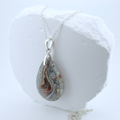 Natural Agate Teardrop Pendant -  925 Sterling Silver