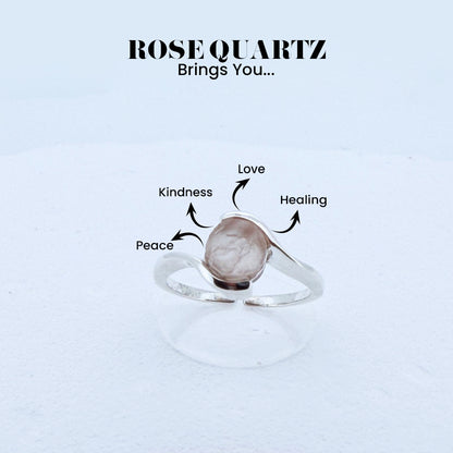 Natural Gemstone Wave Ring – Adjustable 925 Sterling Silver