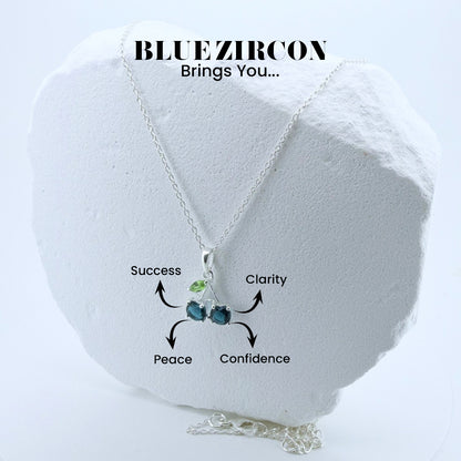 Natural Blue Zircon & Peridot Pendant – 925 Sterling Silver