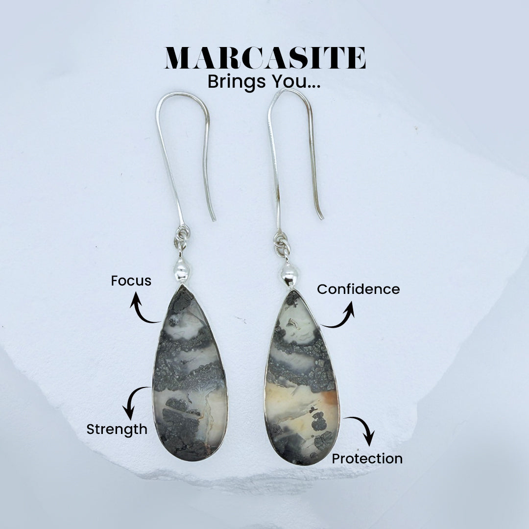 Natural Marcasite Earrings  - 925 Sterling Silver