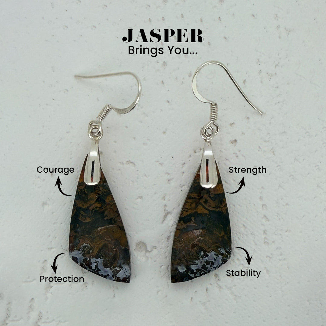 Natural Skin Tiger Jasper Earrings - 925 Sterling Silver