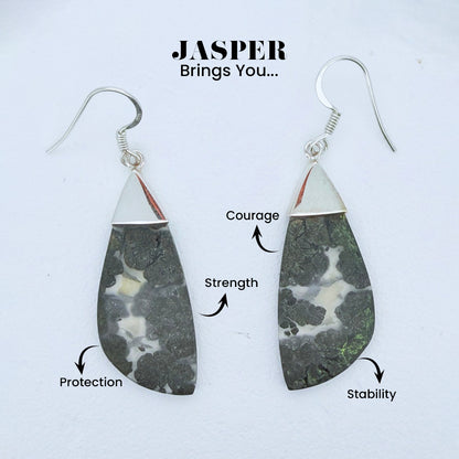 Natural Agate Jasper Earrings - 925 Sterling Silver