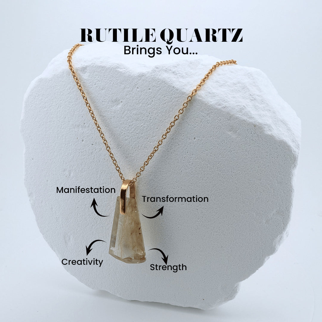 Natural Golden Rutile Quartz Pendant | 18K Gold Vermeil
