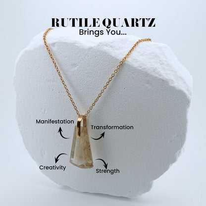 Natural Golden Rutile Quartz Pendant | 18K Gold Vermeil