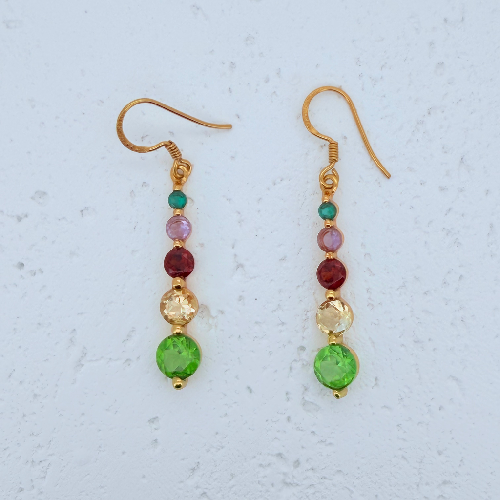 Multi Gemstone Drop Earrings – 18K Gold Vermeil – Citrine, Garnet, Amethyst, Green Onyx & Peridot