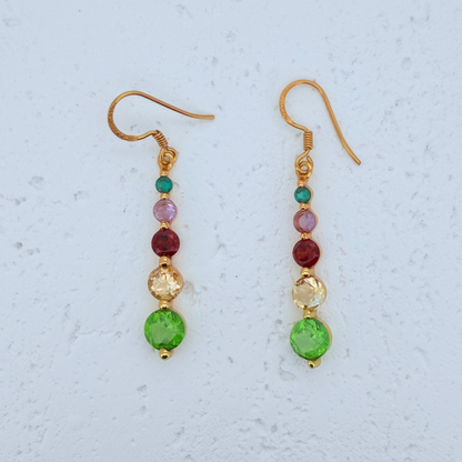 Multi Gemstone Drop Earrings – 18K Gold Vermeil – Citrine, Garnet, Amethyst, Green Onyx & Peridot