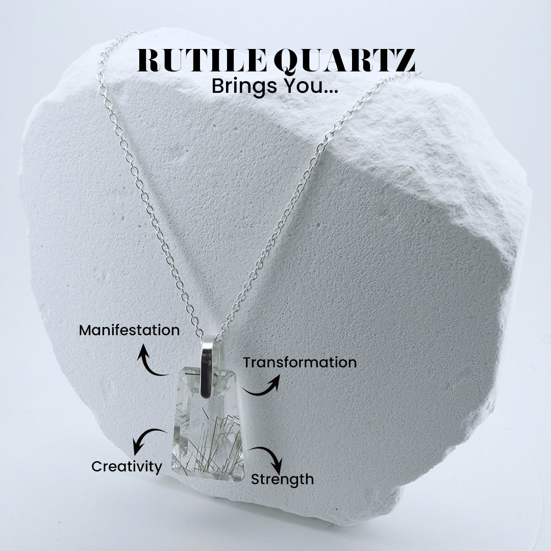 Natural Black Rutile Quartz Pendant | 925 Sterling Silver