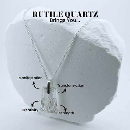 Natural Black Rutile Quartz Pendant | 925 Sterling Silver