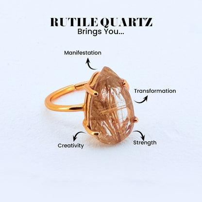 Natural Golden Rutile Quartz Ring – Adjustable 18K Gold Vermeil