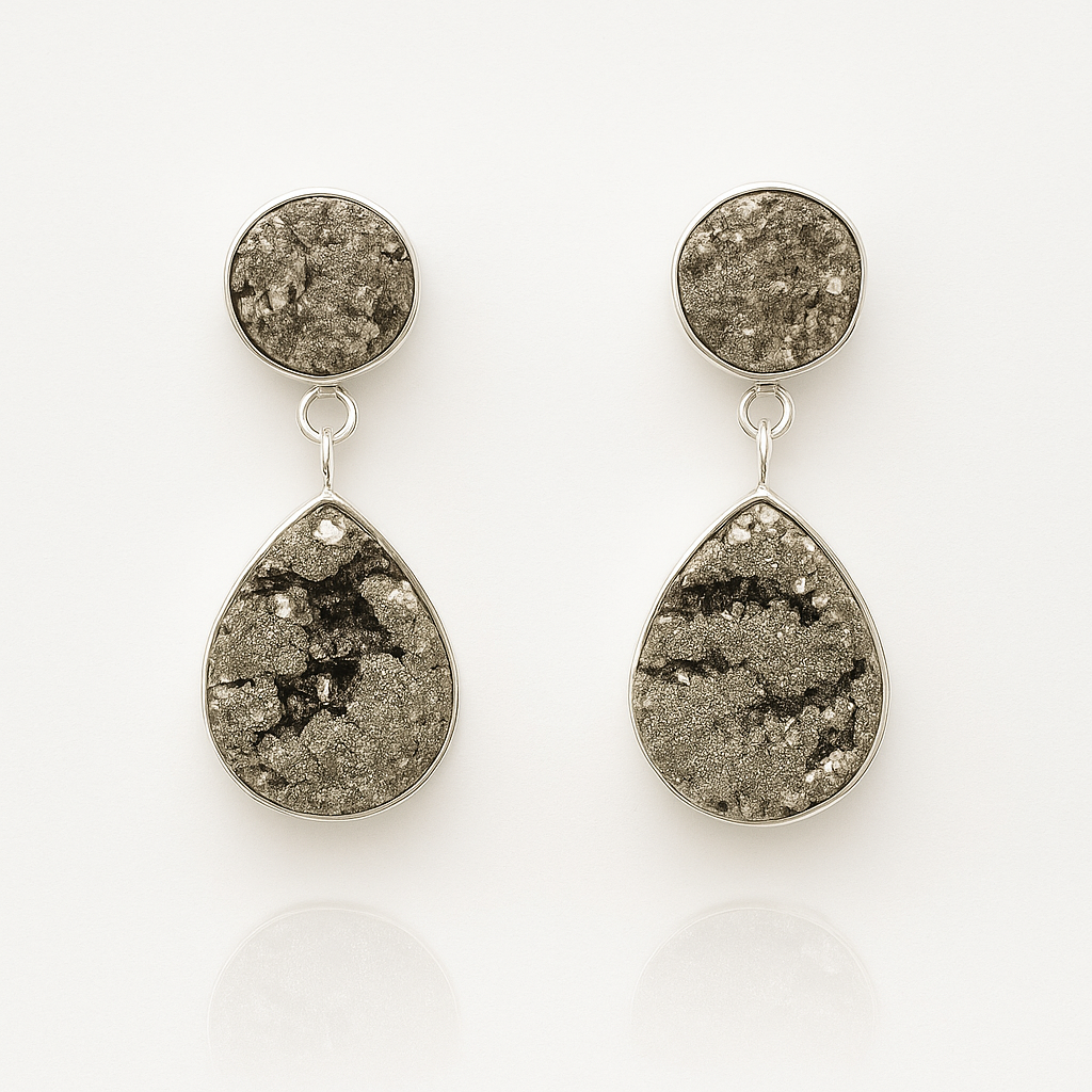 Natural Pyrite Druzy Drop Earrings - 925 Sterling Silver