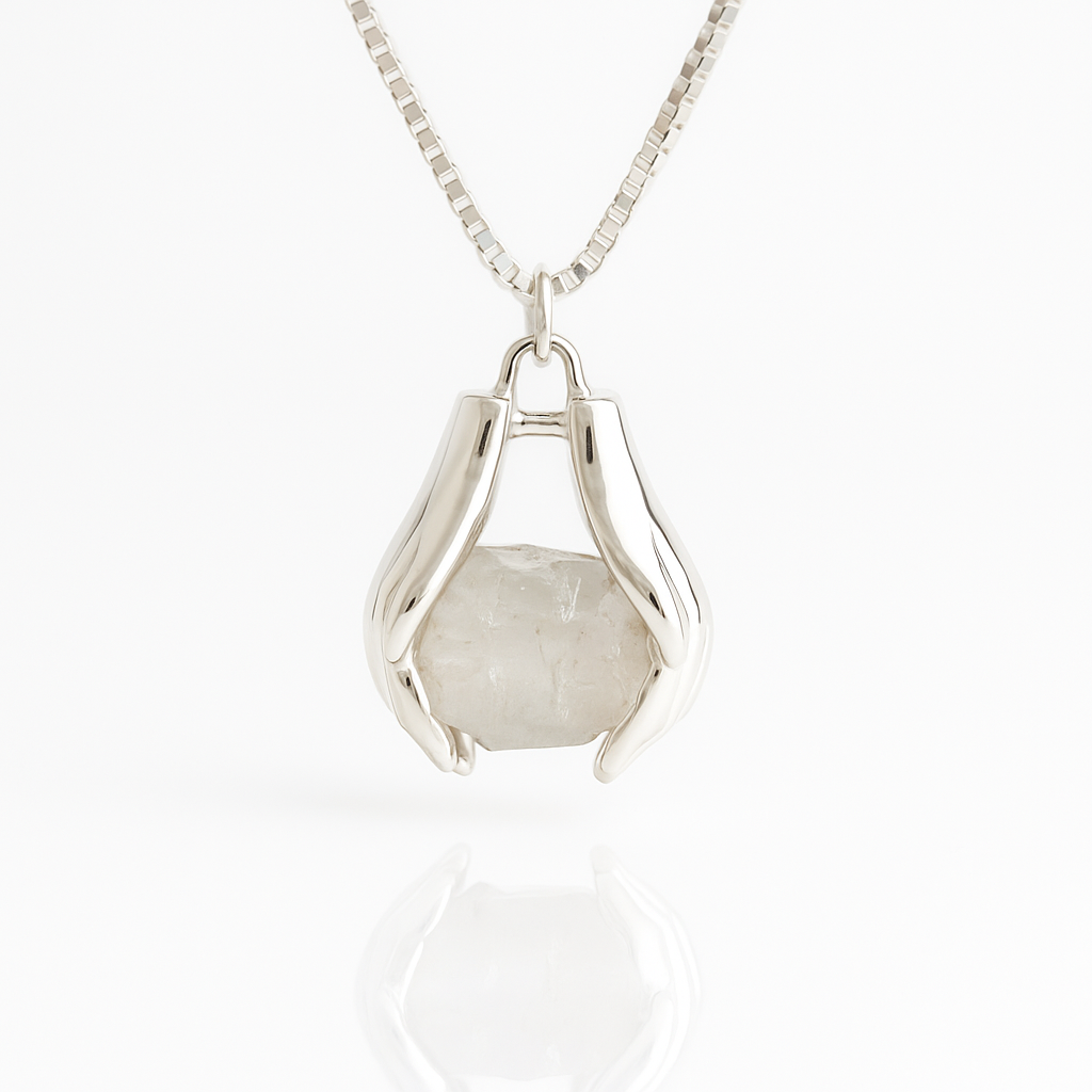 Healing Hands Pendant – 925 Sterling Silver - Moonstone or Amethyst