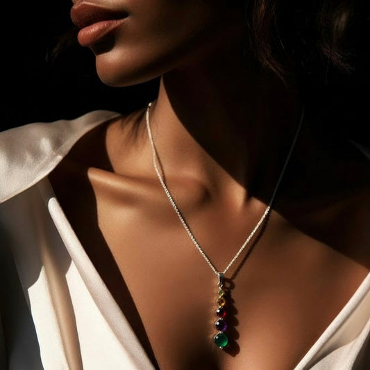 Multi-Gemstone Pendant - 925 Sterling Silver - Peridot, Citrine, Garnet, Amethyst & Green Onyx!