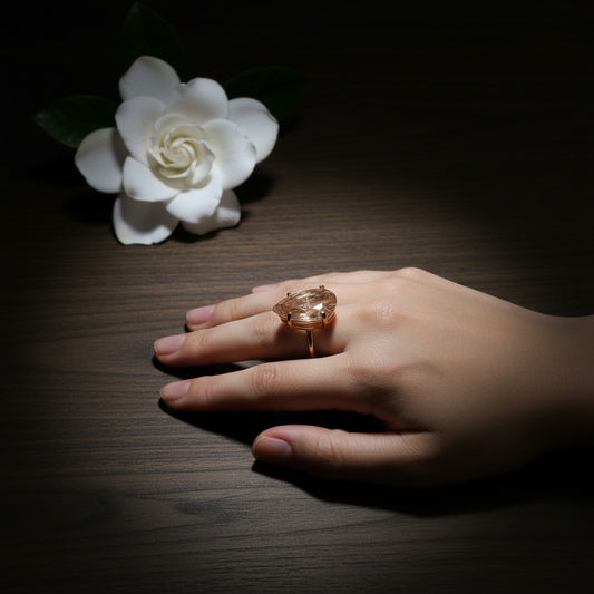 Natural Golden Rutile Quartz Ring – Adjustable 18K Gold Vermeil
