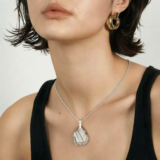 Black Rutile Quartz Teardrop Pendant - 925 Sterling Silver