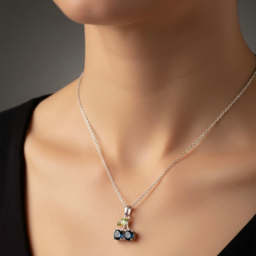 Natural Blue Zircon & Peridot Pendant – 925 Sterling Silver