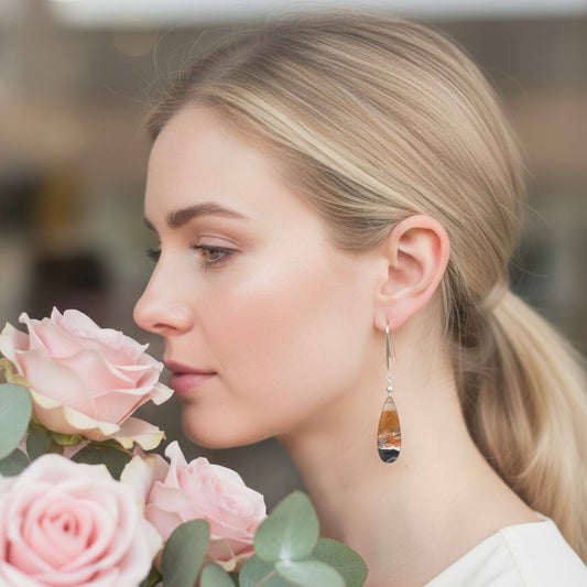 Natural Opalized Wood Jasper Earrings - 925 Sterling Silver