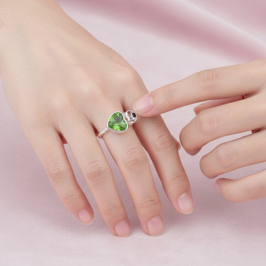 Natural Peridot & Black Onyx Ring – Adjustable 925 Sterling Silver