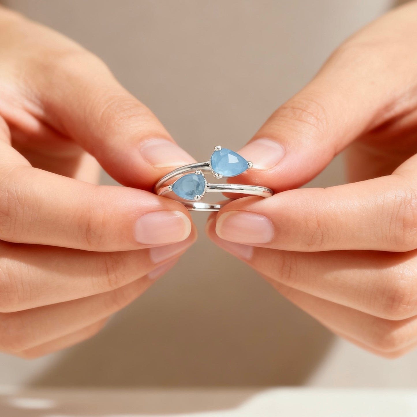 Natural Aquamarine Ring - Adjustable 925 Sterling Silver