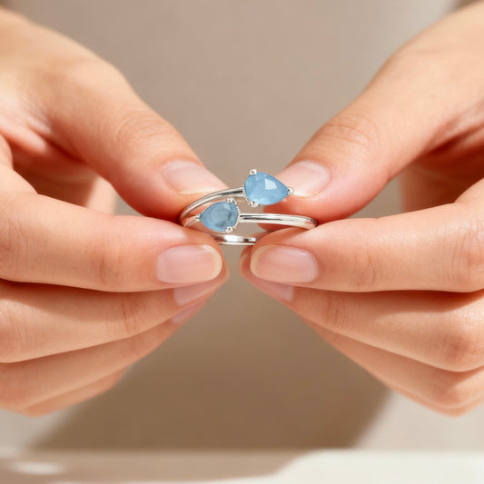 Natural Aquamarine Ring - Adjustable 925 Sterling Silver