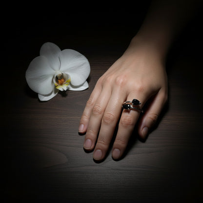 Natural Black Onyx Ring - Adjustable 925 Sterling Silver