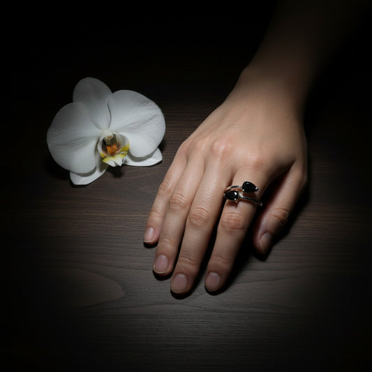 Natural Black Onyx Ring - Adjustable 925 Sterling Silver