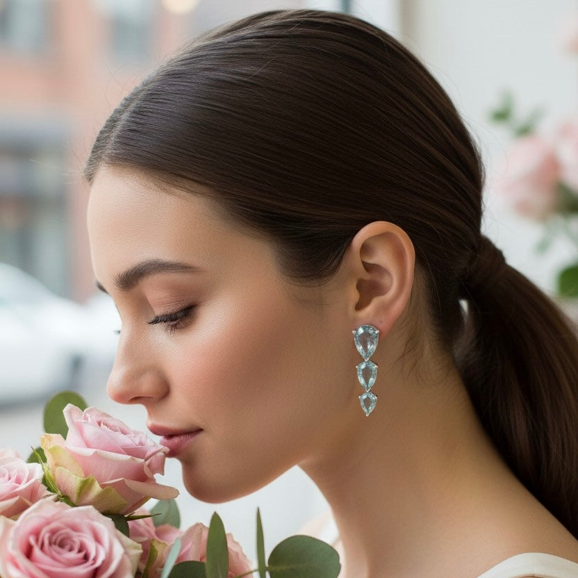 Aquamarine Stud Earrings - 925 Sterling Silver