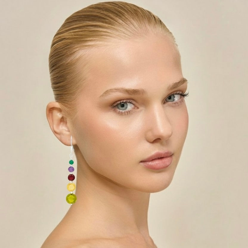 Multi-Gemstone Earrings – Peridot, Citrine, Garnet, Amethyst & Green Onyx