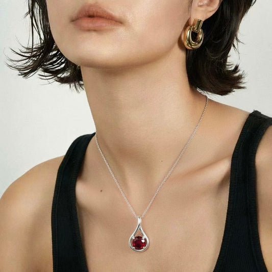 Natural Garnet Pendant Teardrop Design - 925 Sterling Silver